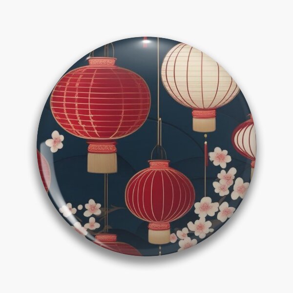Item preview, Japanese Lantern Pattern with Cherry Blossoms – Indigo Red & White designed and sold by Vandy Fullam.