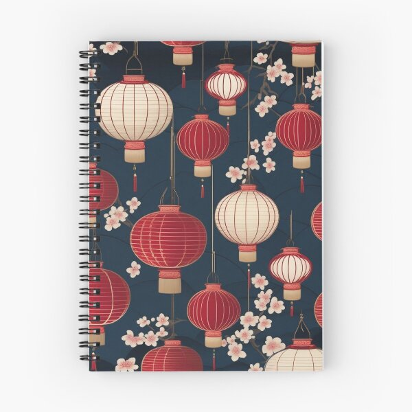 Item preview, Japanese Lantern Pattern with Cherry Blossoms – Indigo Red & White designed and sold by Vandy Fullam.
