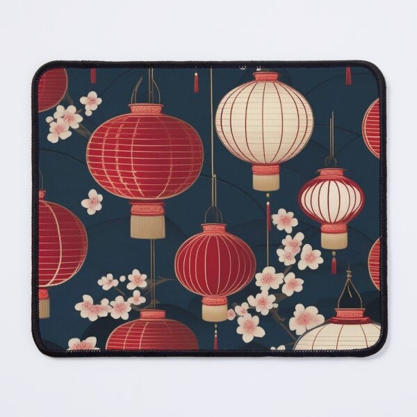 Item preview, Japanese Lantern Pattern with Cherry Blossoms – Indigo Red & White designed and sold by Vandy Fullam.