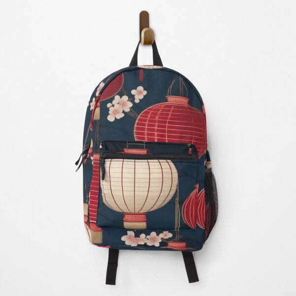 Item preview, Japanese Lantern Pattern with Cherry Blossoms – Indigo Red & White designed and sold by Vandy Fullam.