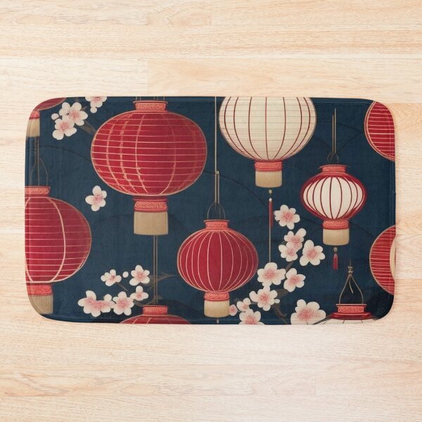 Item preview, Japanese Lantern Pattern with Cherry Blossoms – Indigo Red & White designed and sold by Vandy Fullam.