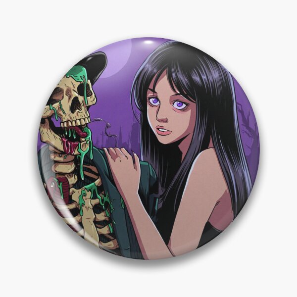 Item preview, Fancy dapper Skeleton man rotting in the night next to a sexy vampire girl cool horror art designed and sold by Vintage Designs +.