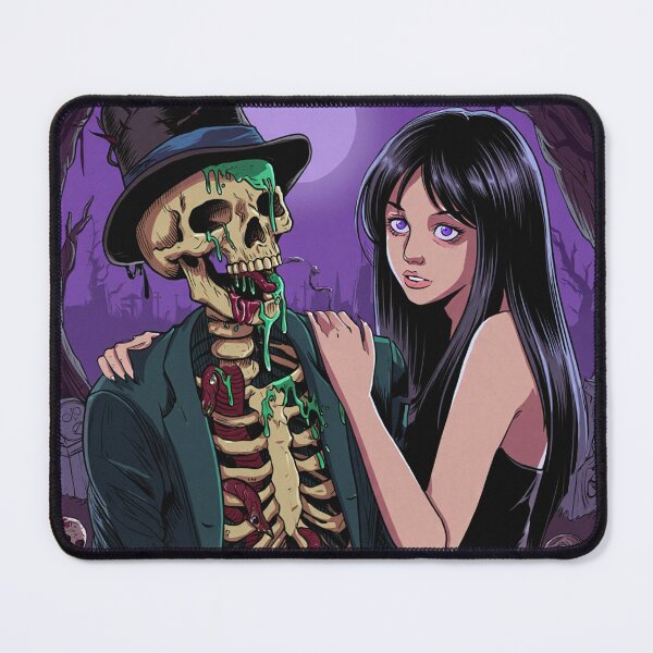 Item preview, Fancy dapper Skeleton man rotting in the night next to a sexy vampire girl cool horror art designed and sold by Vintage Designs +.