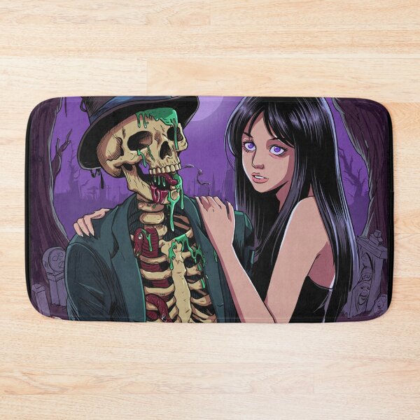 Item preview, Fancy dapper Skeleton man rotting in the night next to a sexy vampire girl cool horror art designed and sold by Vintage Designs +.