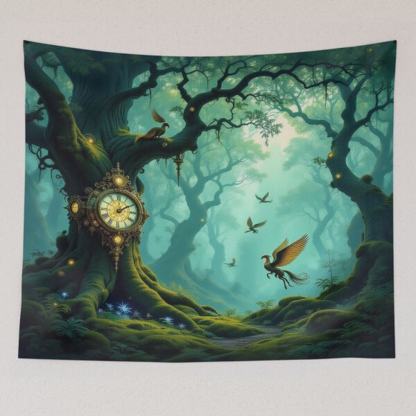 Item preview, Mystic forest & clocktree dreams – glowing birds, mossy magic & poetic silence in twilight tones designed and sold by FotoworldEdel.