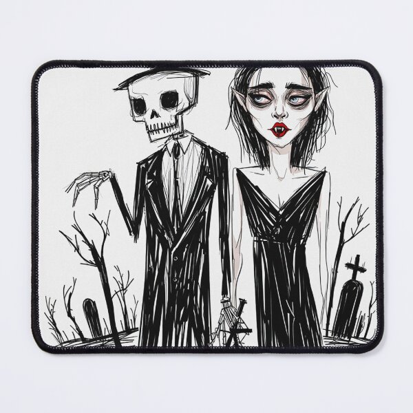 Item preview, Fancy dapper Skeleton man rotting in the night next to a sexy vampire girl cool horror art designed and sold by Vintage Designs +.