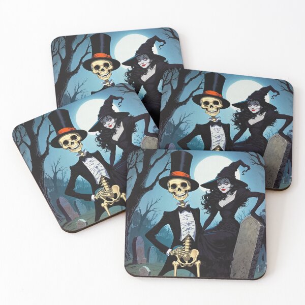 Item preview,  Fancy dapper Skeleton man and Witch girl cool horror art designed and sold by Vintage Designs +.