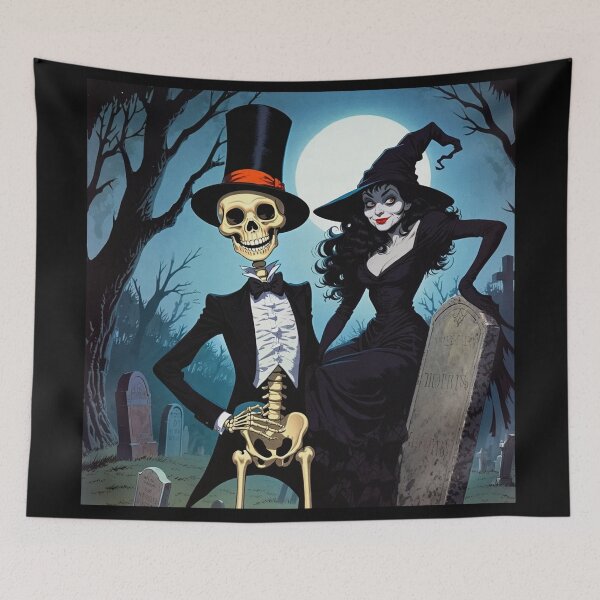Item preview,  Fancy dapper Skeleton man and Witch girl cool horror art designed and sold by Vintage Designs +.