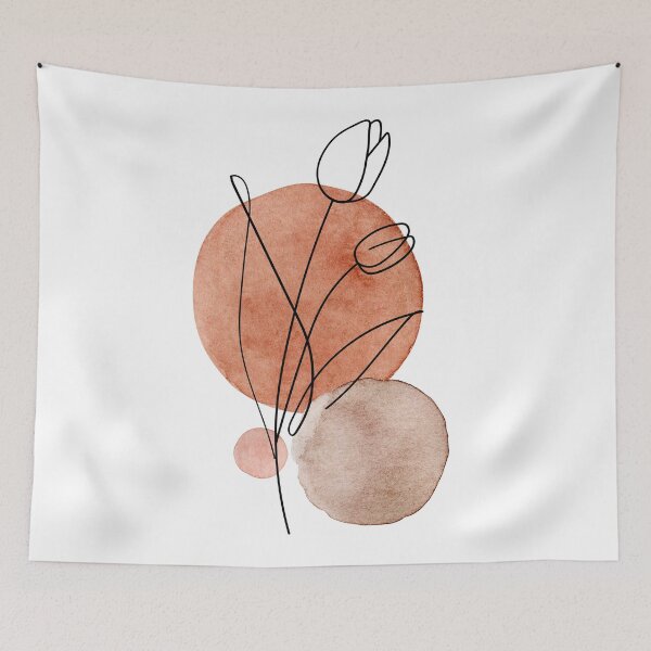 Item preview, Botanical in Orange & Brown, Wildflowers Abstract Line & Watercolor Floral cottagecore designed and sold by ArticraftShop.