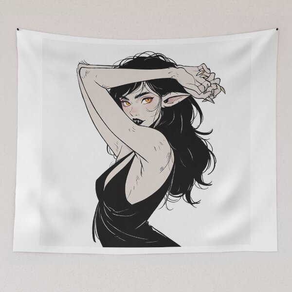 Item preview,  Werewolf girl posing hand drawn illustration designed and sold by Vintage Designs +.
