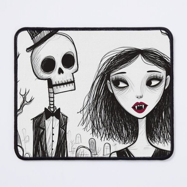 Item preview,  Fancy dapper Skeleton man rotting in the night next to a sexy vampire girl cool horror art designed and sold by Vintage Designs +.