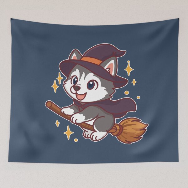 Item preview, Magic Siberian Husky – Cute Halloween Witch Dog on Broom designed and sold by BGMeYou.