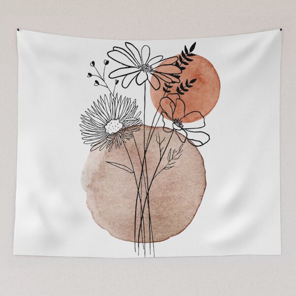 Item preview, Botanical in Orange & Brown, Wildflowers Abstract Line & Watercolor Floral cottagecore designed and sold by ArticraftShop.
