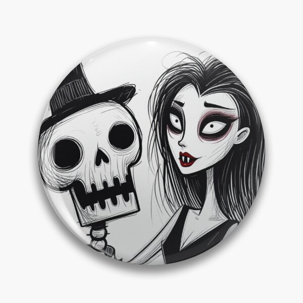 Item preview,  Fancy dapper Skeleton man rotting in the night next to a sexy vampire girl cool horror art designed and sold by Vintage Designs +.