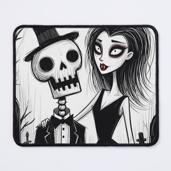 Item preview,  Fancy dapper Skeleton man rotting in the night next to a sexy vampire girl cool horror art designed and sold by Vintage Designs +.