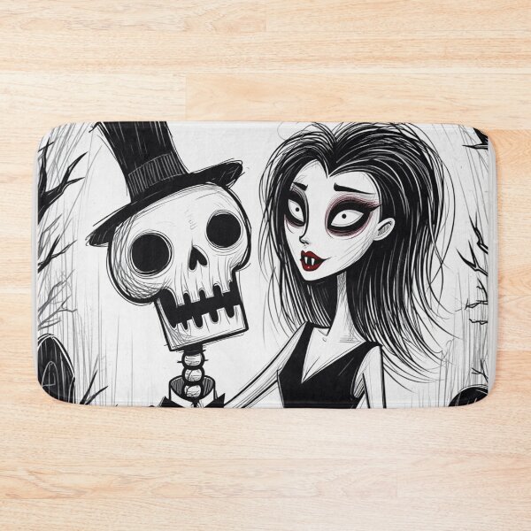 Item preview,  Fancy dapper Skeleton man rotting in the night next to a sexy vampire girl cool horror art designed and sold by Vintage Designs +.