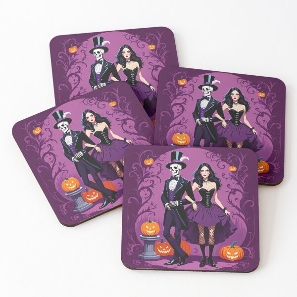 Item preview,  Fancy dapper Skeleton man and Witch girl cool horror art designed and sold by Vintage Designs +.