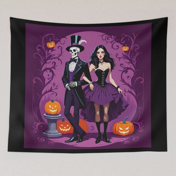 Item preview,  Fancy dapper Skeleton man and Witch girl cool horror art designed and sold by Vintage Designs +.