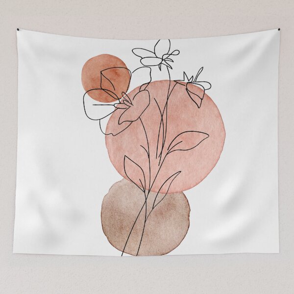 Item preview, Botanical in Orange & Brown, Wildflowers Abstract Line & Watercolor Floral cottagecore designed and sold by ArticraftShop.