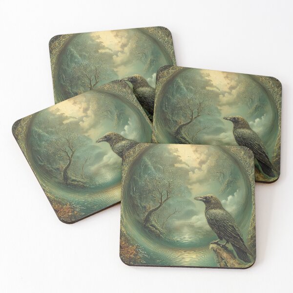Item preview, surreal folklore dark woodland pond dreamlike composition, folklore symbolism, mysterious and timeless designed and sold by thewandswant.