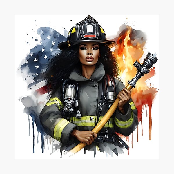 Item preview, Black Woman Firefighter Art | Strong Female Hero Illustration designed and sold by Lulunza.