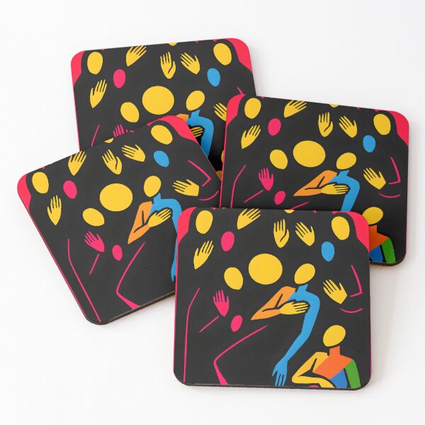 Item preview, Wedding ceremony, people standing, celebrating and dancing happily, with only their hands and round faces visible, and different people in a pop art style and manner, white, black, red, orange designed and sold by jotcar.