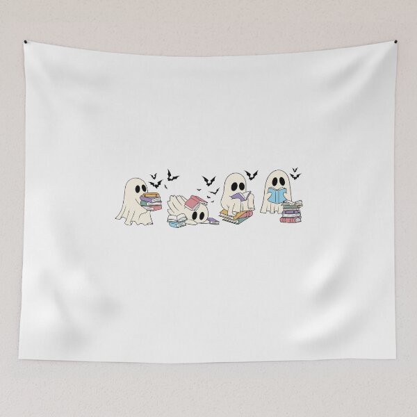 Item preview, Four Ghosts Reading Books Graphic – Cute Spooky Halloween Design with Flying Bats designed and sold by JoeZigns81.