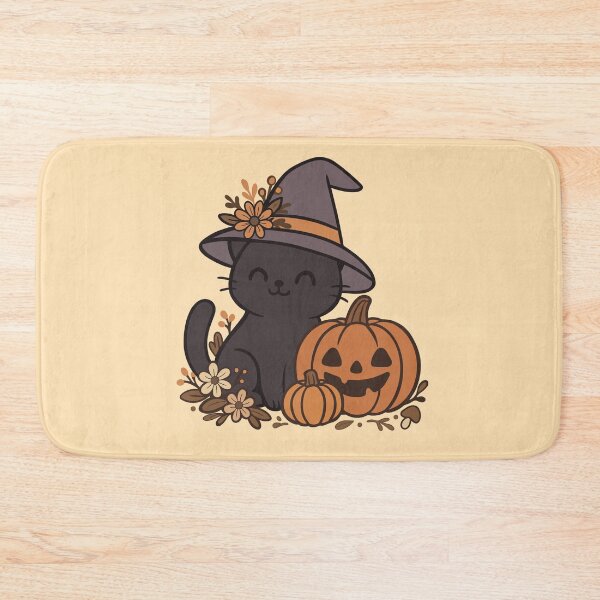 Item preview, Cute Black Cat Witch with Pumpkin - Autumn Kawaii Halloween Design designed and sold by HikaryChan.