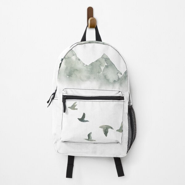 Item preview, Mountain Watercolor Nature Art, Flying birds over Minimalist Mountain designed and sold by ArticraftShop.