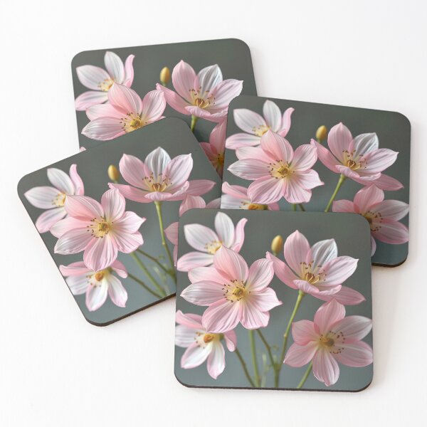 Item preview, Delicate Pale Pink Flowers with Thin Stems on Dark Grey Background designed and sold by EmeraldeaArt.