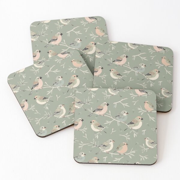 Item preview, Small Finches on Olive Branches in Soft Pastel Tones designed and sold by Melissa Plugge-Dekker.
