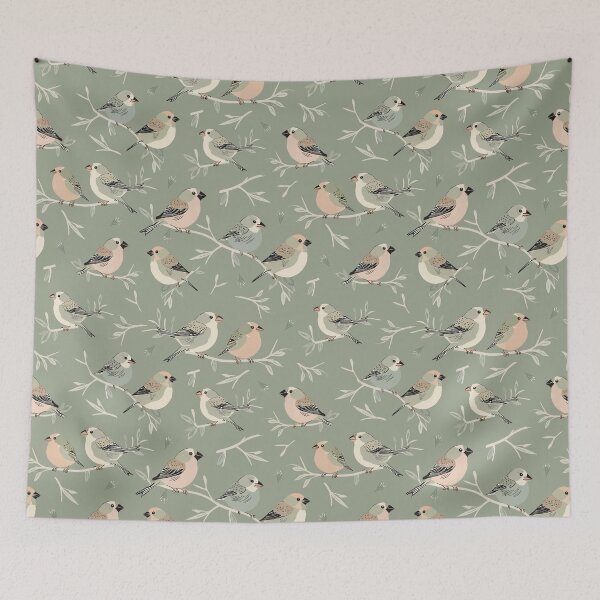 Item preview, Small Finches on Olive Branches in Soft Pastel Tones designed and sold by Melissa Plugge-Dekker.