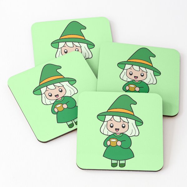 Item preview, Cute and Adorable Lucky Green Witch Drinking Coffee Kawaii Halloween designed and sold by DibujandoPorfa.