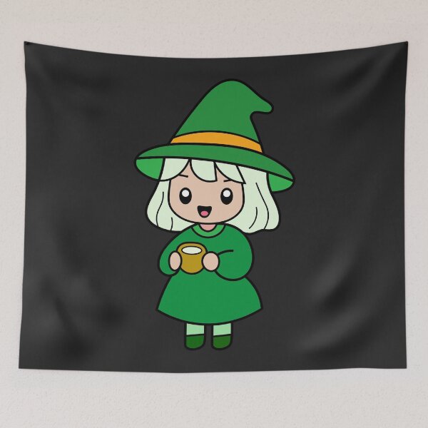 Item preview, Cute and Adorable Lucky Green Witch Drinking Coffee Kawaii Halloween designed and sold by DibujandoPorfa.