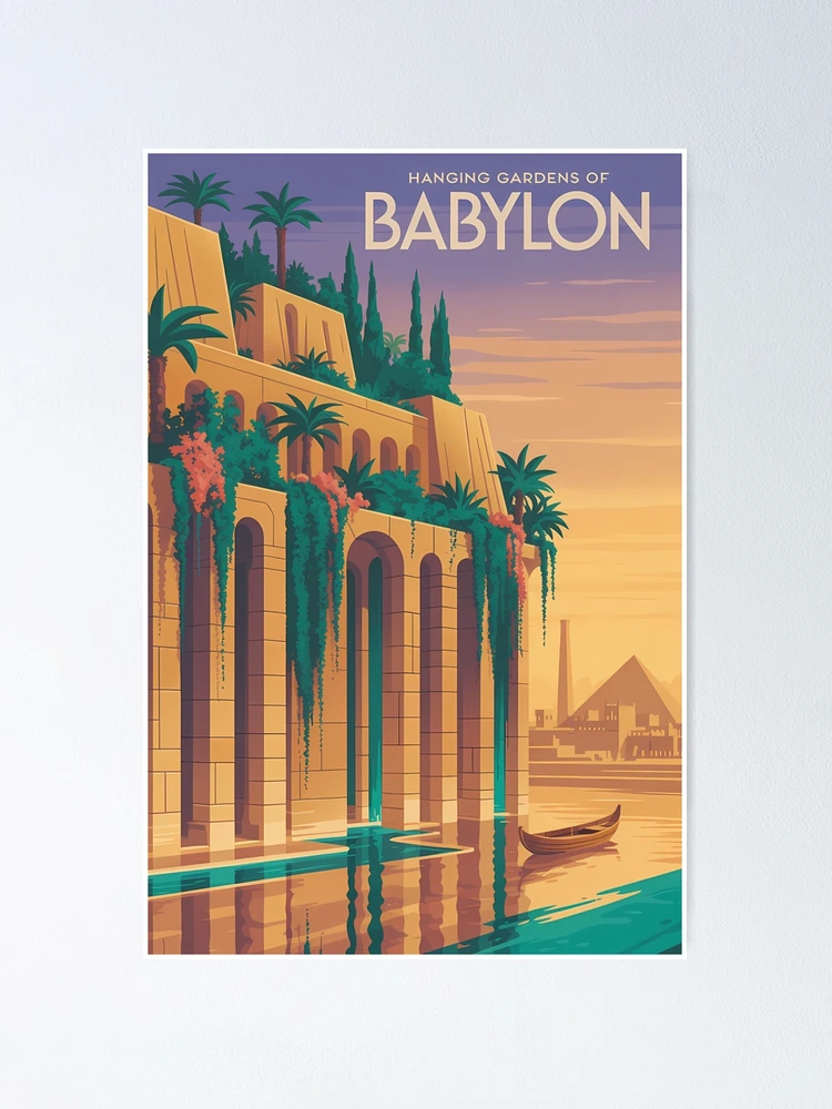 Hanging Gardens of Babylon Illustration Seven Wonders Vintage