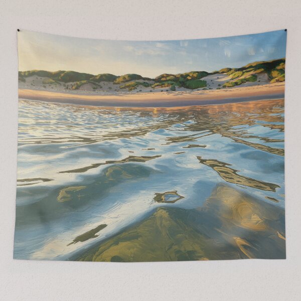 Item preview, Low Angle Seascape Wall Art – Ripples and Dune Horizon Golden Hour Canvas designed and sold by jazzyfunky.