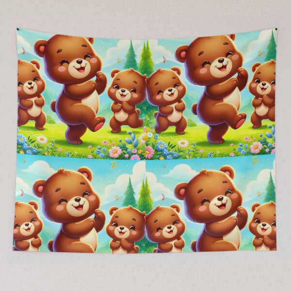 Item preview, Dancing Bears – Joyful Cartoon Bears on Green Field designed and sold by EmeraldeaArt.
