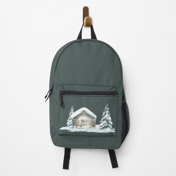 Item preview, Copy of Winter Landscape with alpine Cabin and Snowy Pine or fir Tree. Watercolor hand painted illustration designed and sold by BartolArt.