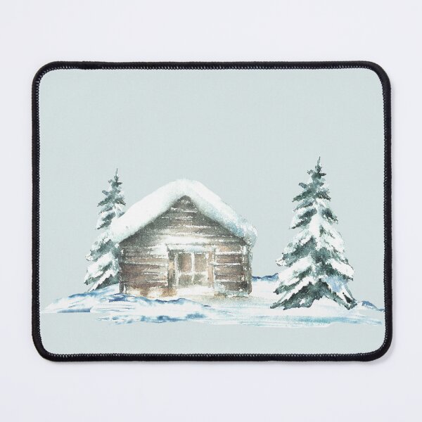 Item preview, Copy of Winter Landscape with alpine Cabin and Snowy Pine or fir Tree. Watercolor hand painted illustration designed and sold by BartolArt.