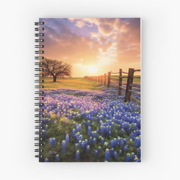 Aperçu de l'œuvre Coucher de soleil sur le lupin bleu du Texas – Paysage rustique fleuri créée et vendue par PixelExpressStudio.