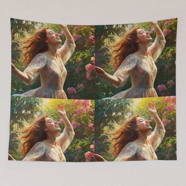 Item preview, Joyful Girl Dancing – Blooming Floral Celebration designed and sold by EmeraldeaArt.