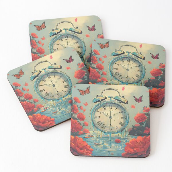 Item preview, Melting Time – Surreal Clock with Flowers and Butterflies designed and sold by Lureon.