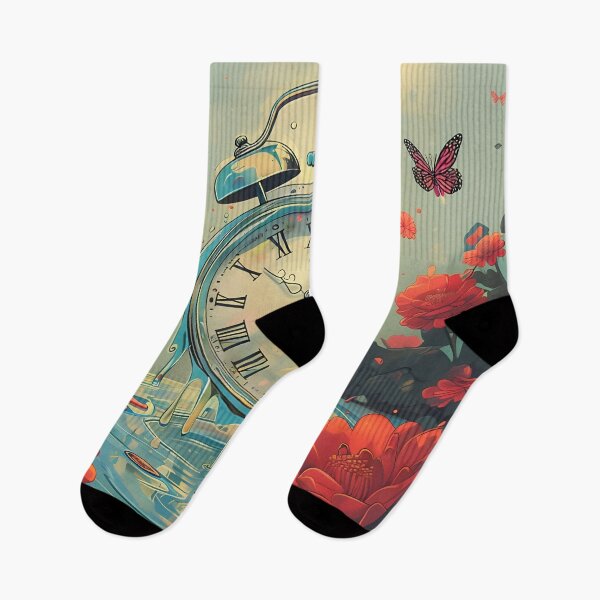 Item preview, Melting Time – Surreal Clock with Flowers and Butterflies designed and sold by Lureon.