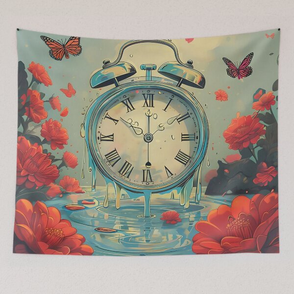 Item preview, Melting Time – Surreal Clock with Flowers and Butterflies designed and sold by Lureon.