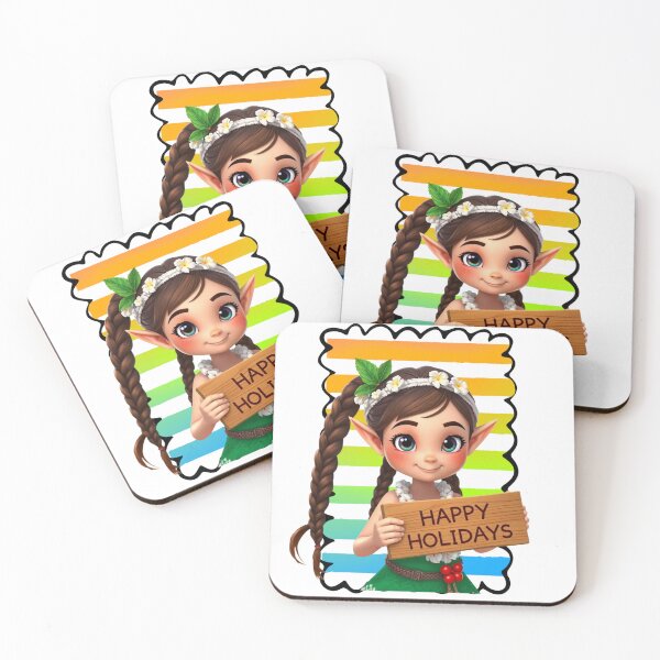 Item preview, Cute Island Girl Elf Christmas Design | Funny Cartoon Happy Holidays on Tropical Beach with Vintage Sunrise designed and sold by Sun Sand & Sea Art.
