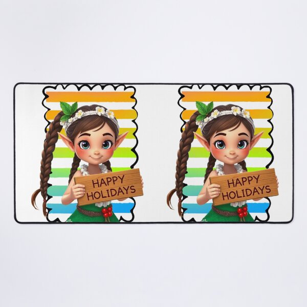 Item preview, Cute Island Girl Elf Christmas Design | Funny Cartoon Happy Holidays on Tropical Beach with Vintage Sunrise designed and sold by Sun Sand & Sea Art.