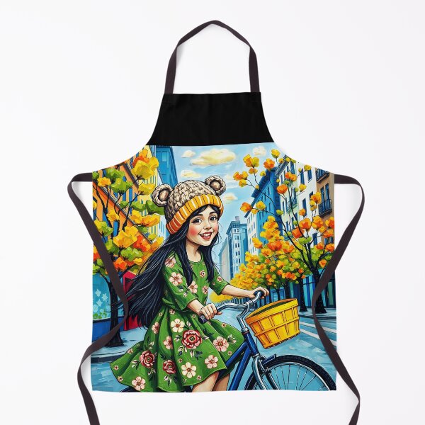 Item preview, Autumn Ride – Girl on Bike in Charming City Streets designed and sold by EmeraldeaArt.