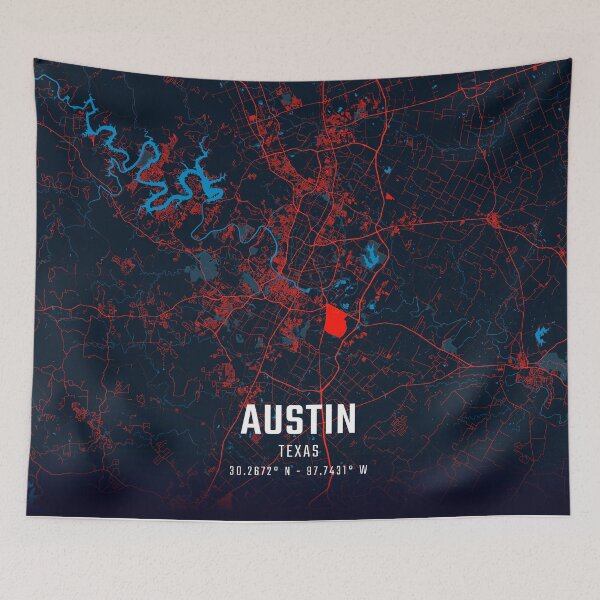 Item preview, Austin Red & Blue Minimalist Map designed and sold by HomeLivingCo.