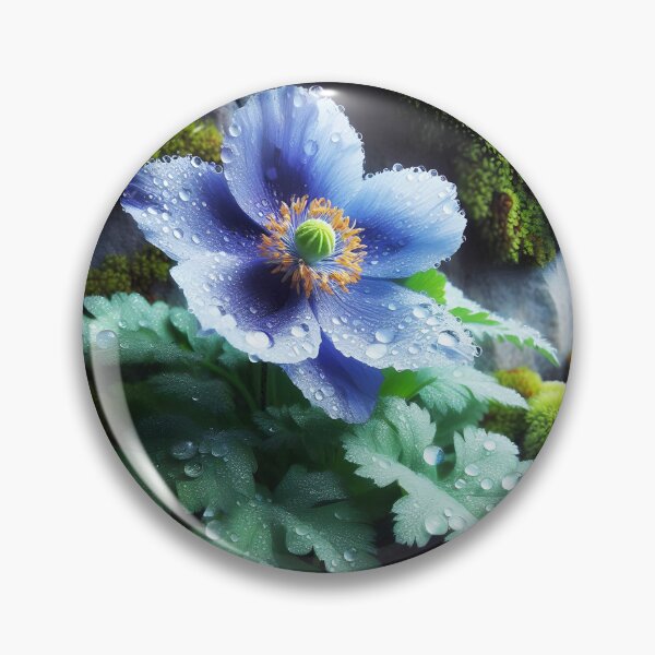 Item preview, Dew-Kissed Blue Mountain Flower – Mossy Rock Close-Up designed and sold by EmeraldeaArt.