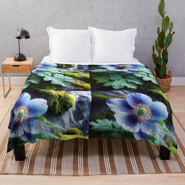 Item preview, Dew-Kissed Blue Mountain Flower – Mossy Rock Close-Up designed and sold by EmeraldeaArt.